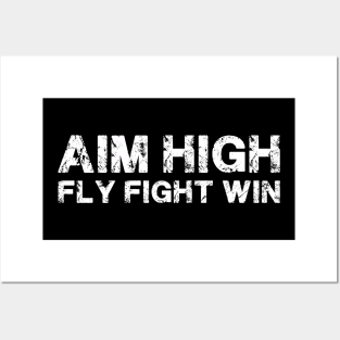 Aim High Fly Fight Win USAF White Posters and Art